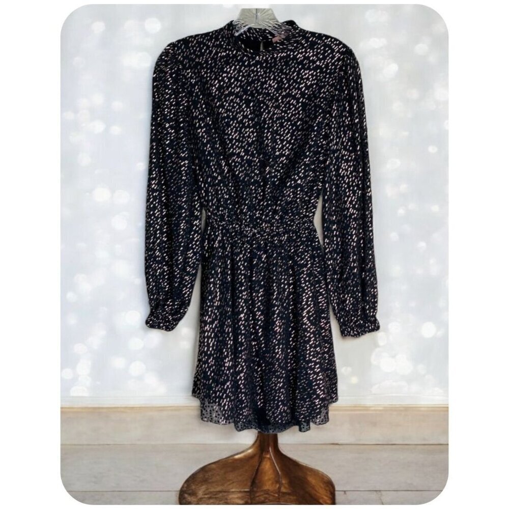 Lé Rumi Black Cocktail Mini Dress Rose Gold METALLIC Open Back Women's Size SM